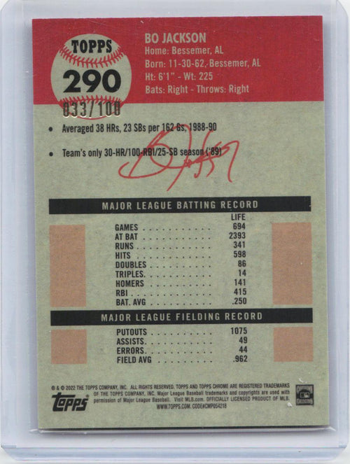 2022 Topps Chrome Platinum Anniversary #290 Bo Jackson Red Atomic Refractor /100