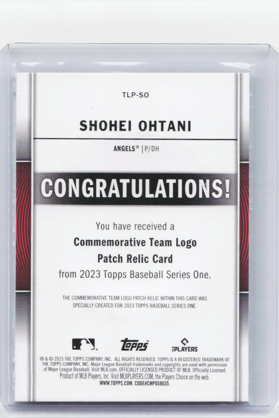 2023 Topps #TLP-SO Shohei Ohtani Commemorative Team Logo Patches