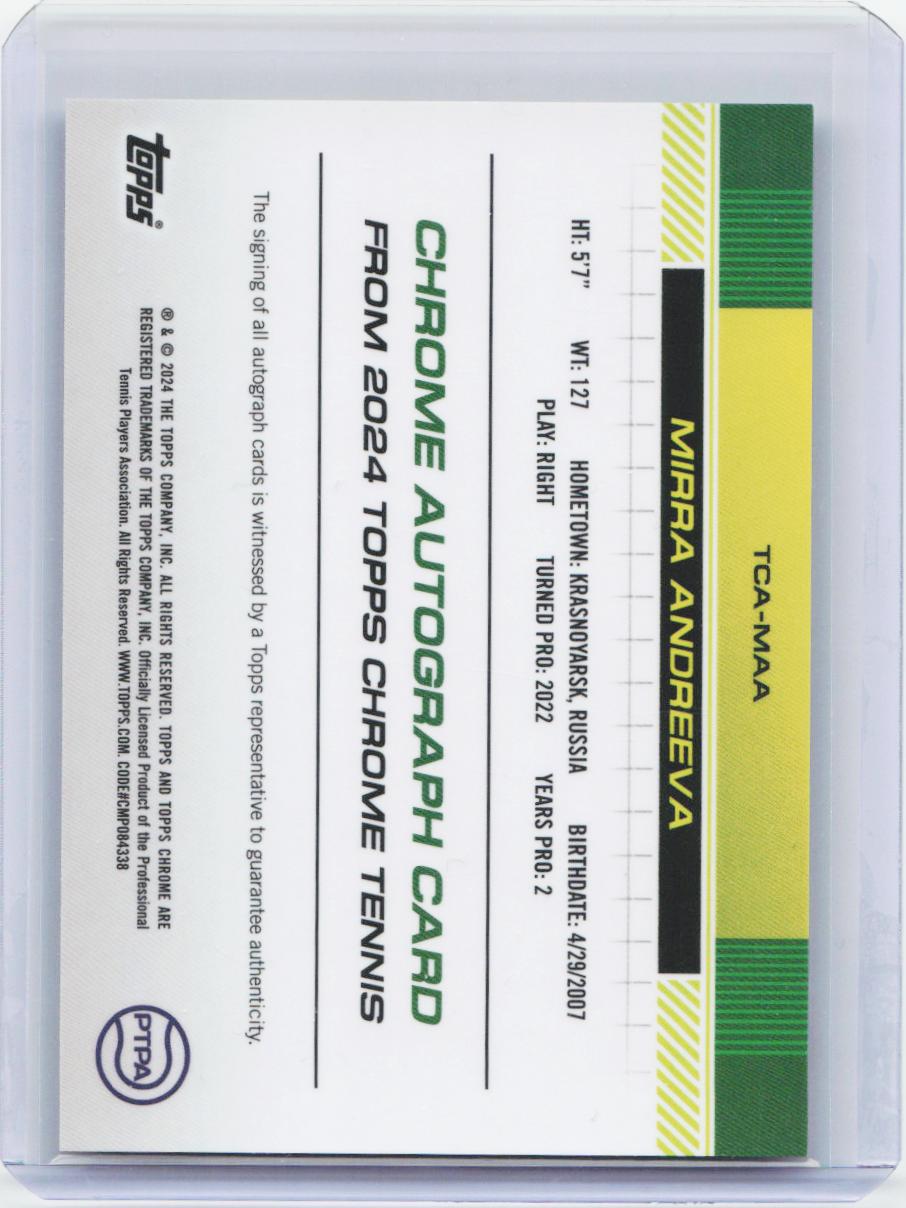 2024 Topps Chrome #TCA-MAA Mirra Andreeva Autographs