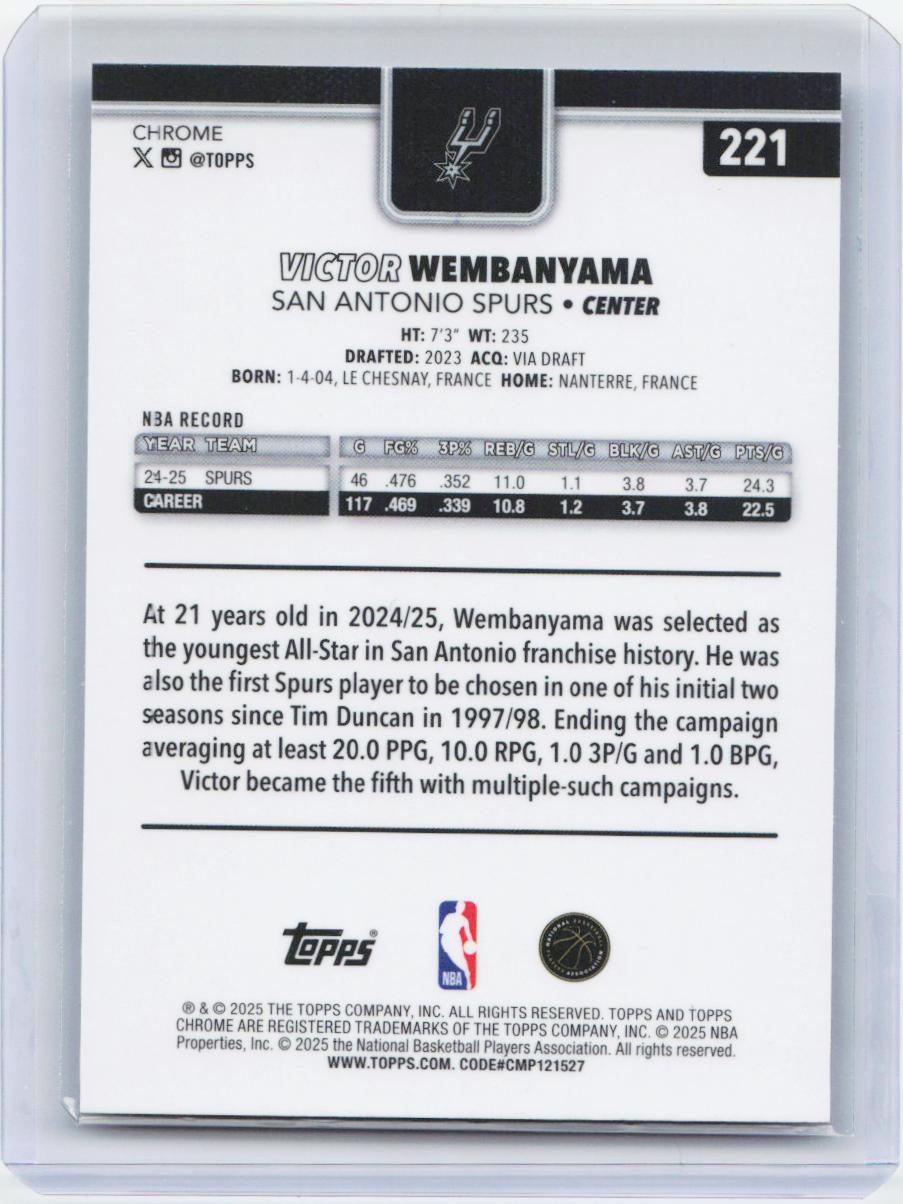 2025-26 Topps Chrome #221 Victor Wembanyama