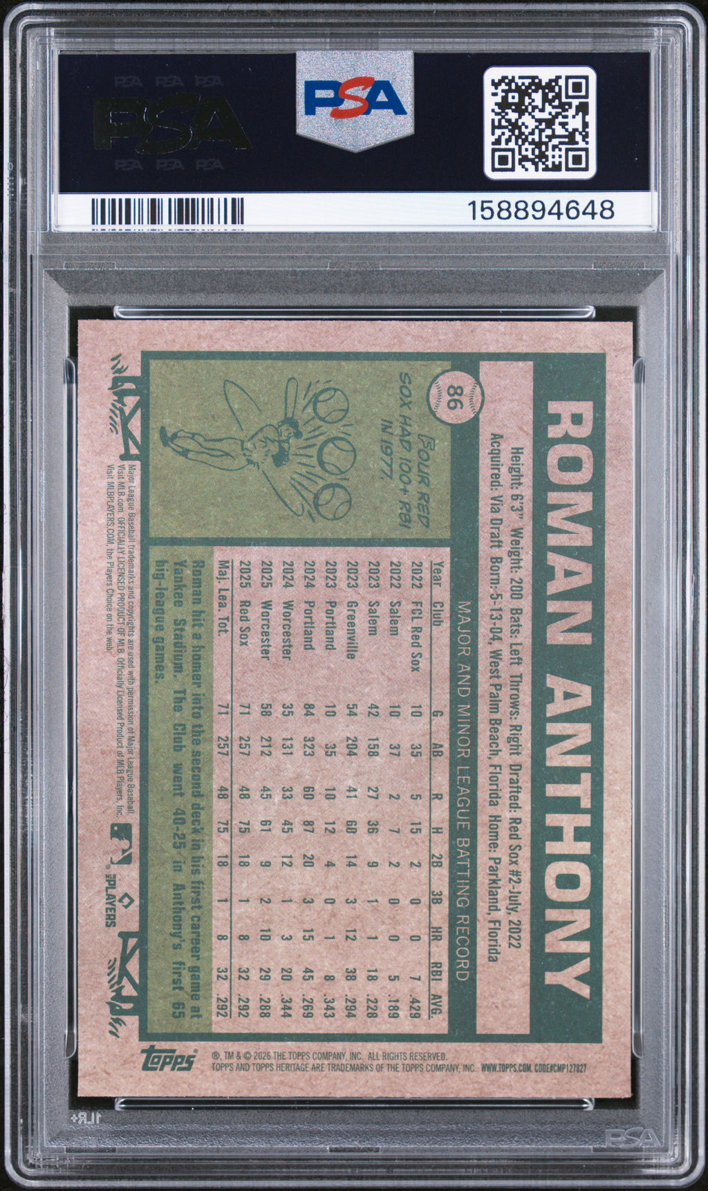 2026 Topps Heritage #86 Roman Anthony Chrome-Silver Sparkle PSA 9