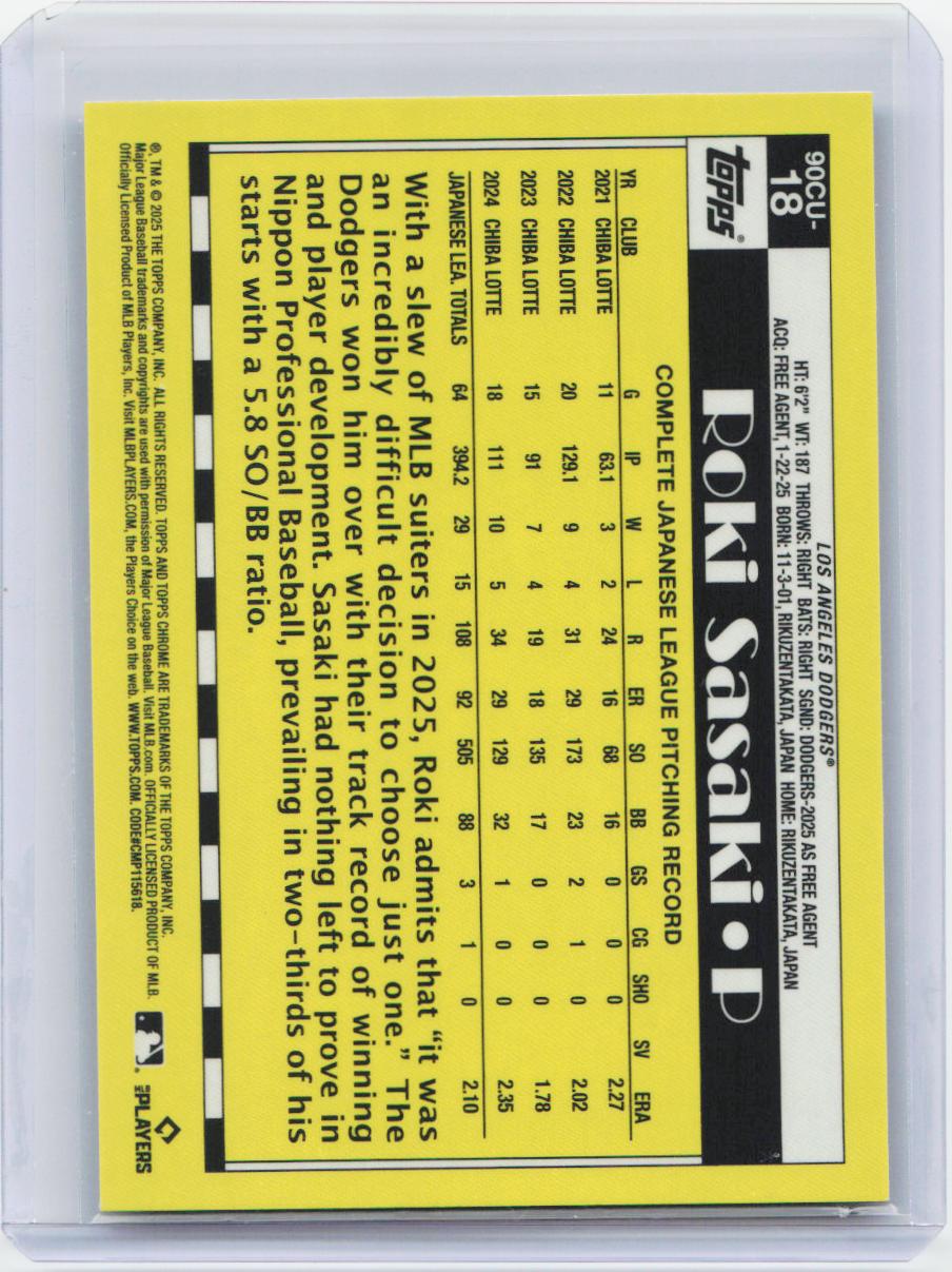 2025 Topps Chrome Update #90CU-18 Roki Sasaki 1990 Topps Chrome