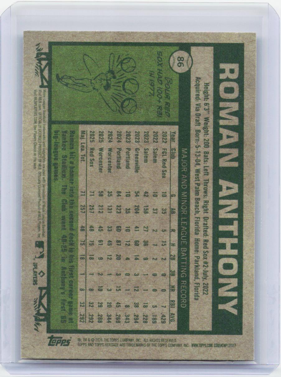 2026 Topps Heritage #86 Roman Anthony
