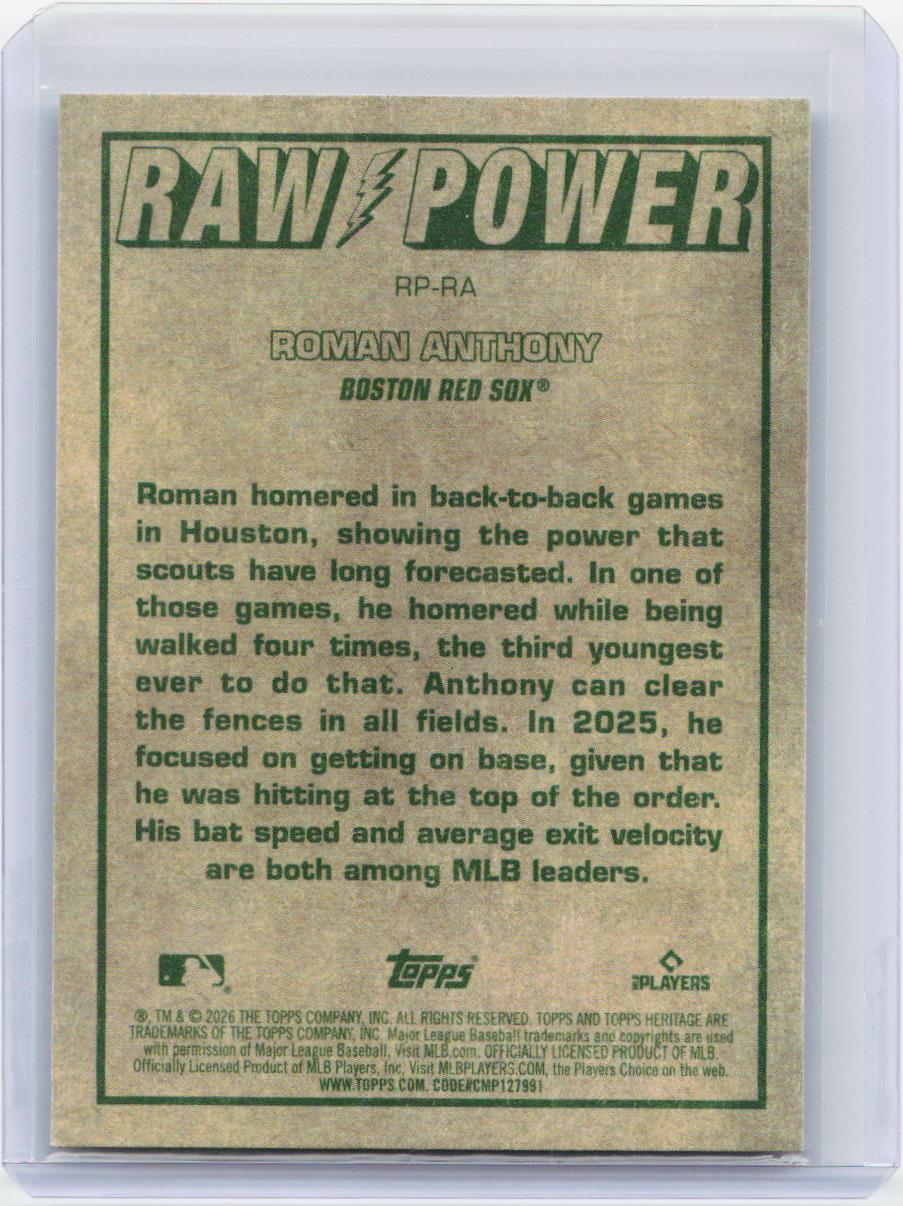 2026 Topps Heritage #RP-RA Roman Anthony Raw Power