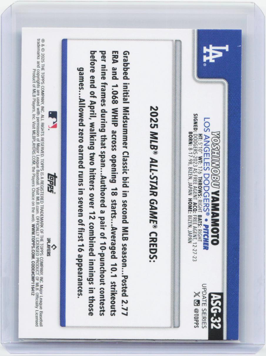 2025 Topps Update #ASG-32 Yoshinobu Yamamoto 2025 All-Star Game
