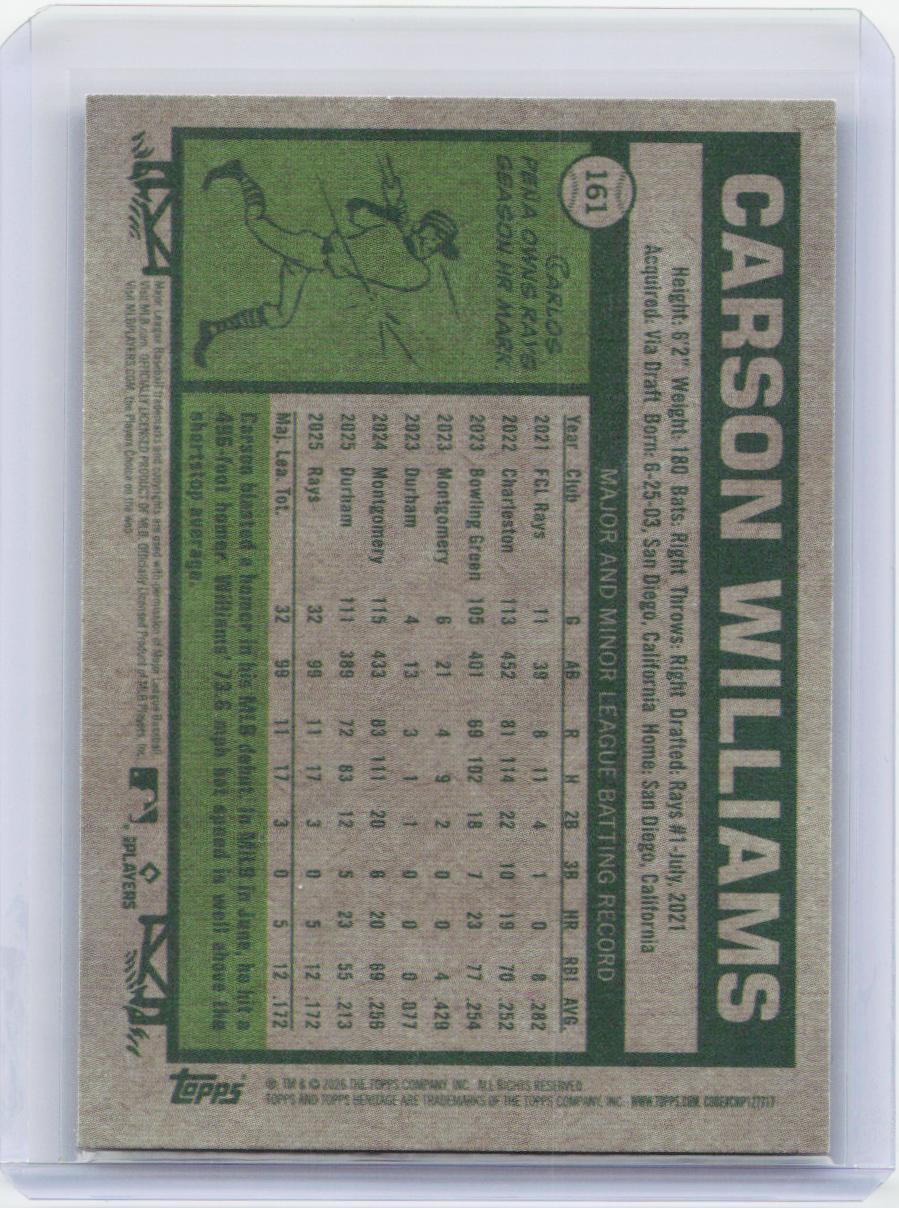 2026 Topps Heritage #161 Carson Williams Red