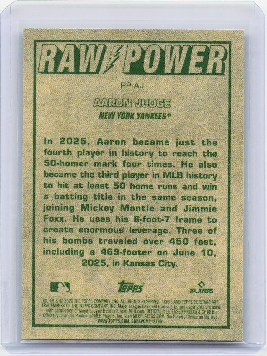 2026 Topps Heritage #RP-AJ Aaron Judge Raw Power