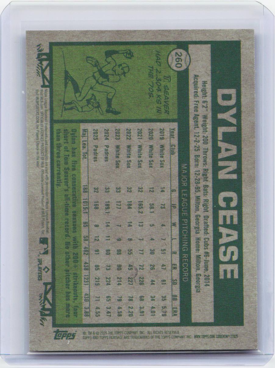2026 Topps Heritage #260 Dylan Cease Chrome Pink Sparkle Refractors