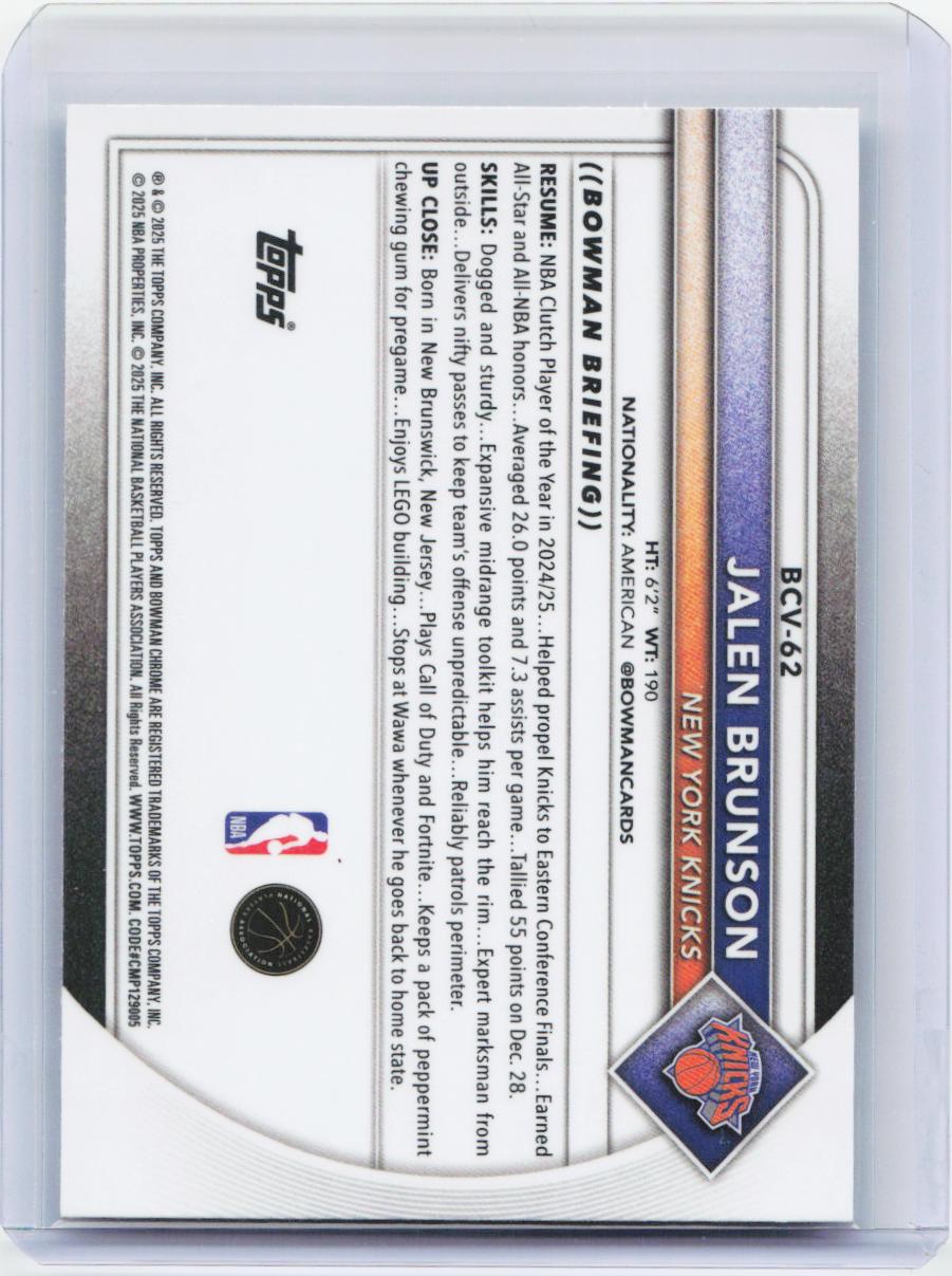 2025-26 Bowman #BCV-62 Jalen Brunson Chrome Mojo Refractors