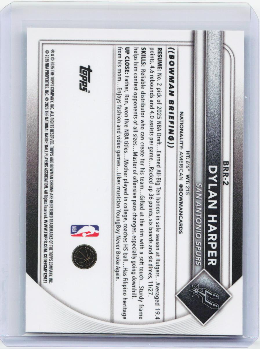 2025-26 Bowman #BRR-2 Dylan Harper Chrome Rookie Red RC Logo
