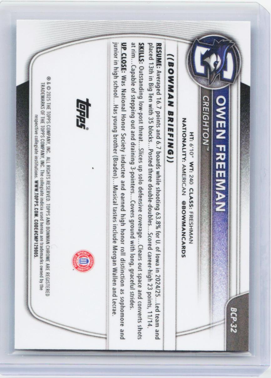 2025-26 Bowman #BPP-32 Owen Freeman Prospects