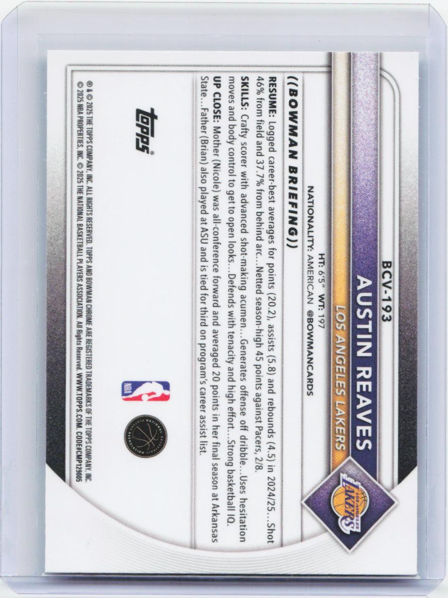 2025-26 Bowman #BCV-193 Austin Reaves Chrome Mojo Refractors