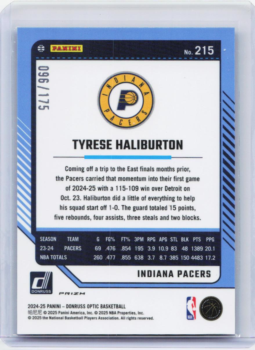 2024-25 Donruss Optic #215 Tyrese Haliburton Hyper Blue #/175
