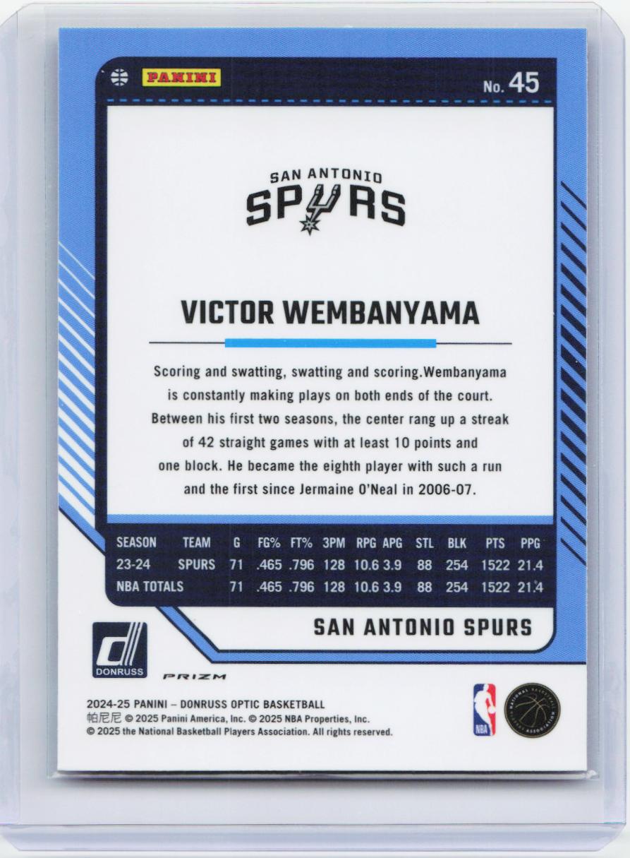 2024-25 Donruss Optic #45 Victor Wembanyama Hyper Pink
