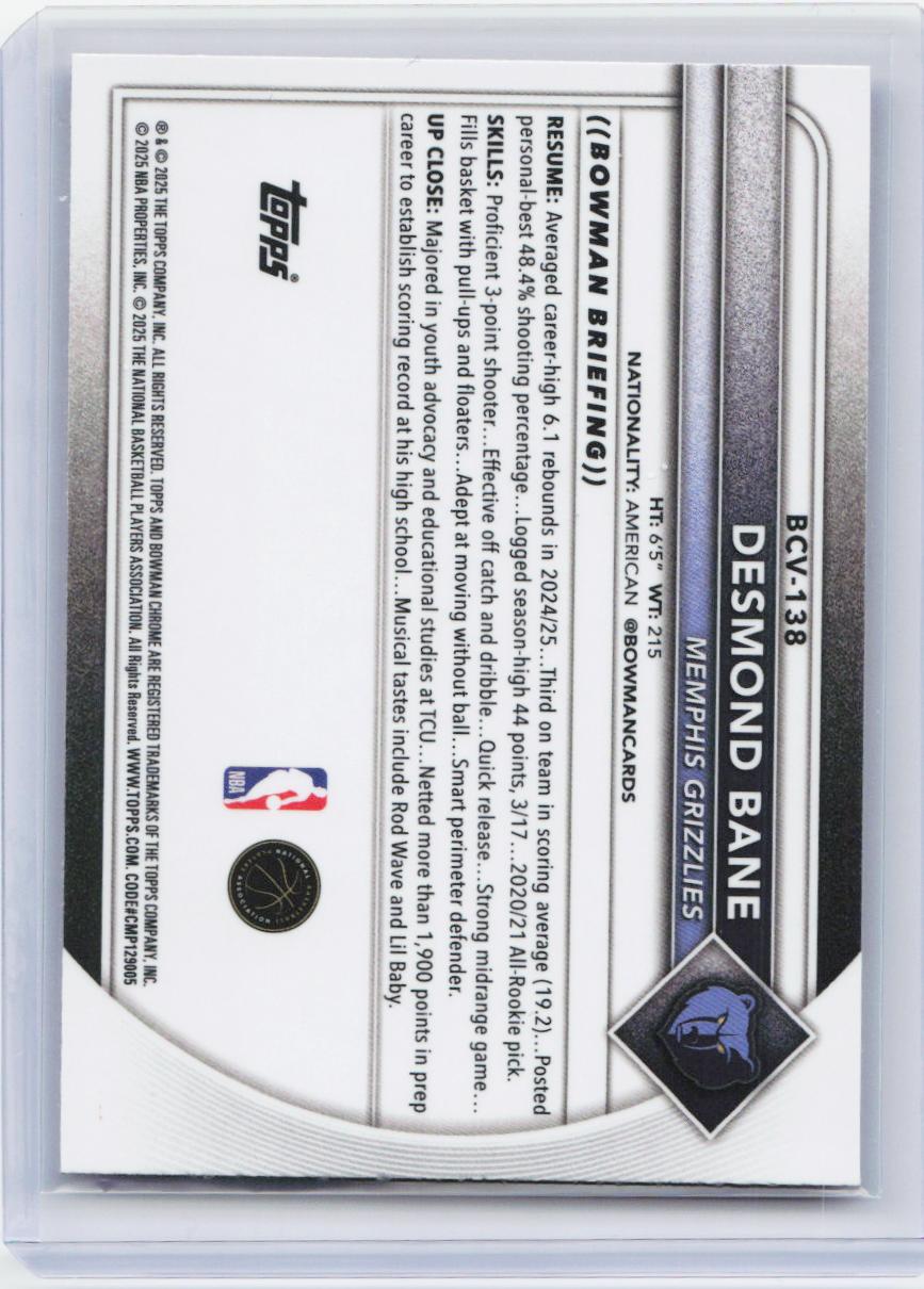 2025-26 Bowman #BCV-138 Desmond Bane Chrome Pink Mojo Refractors #/199