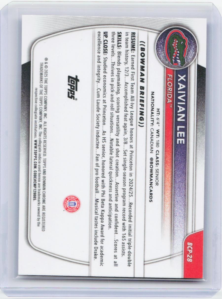 2025-26 Bowman #BCP-28 Xaivian Lee Chrome Prospects Pink Mojo Refractor #/199