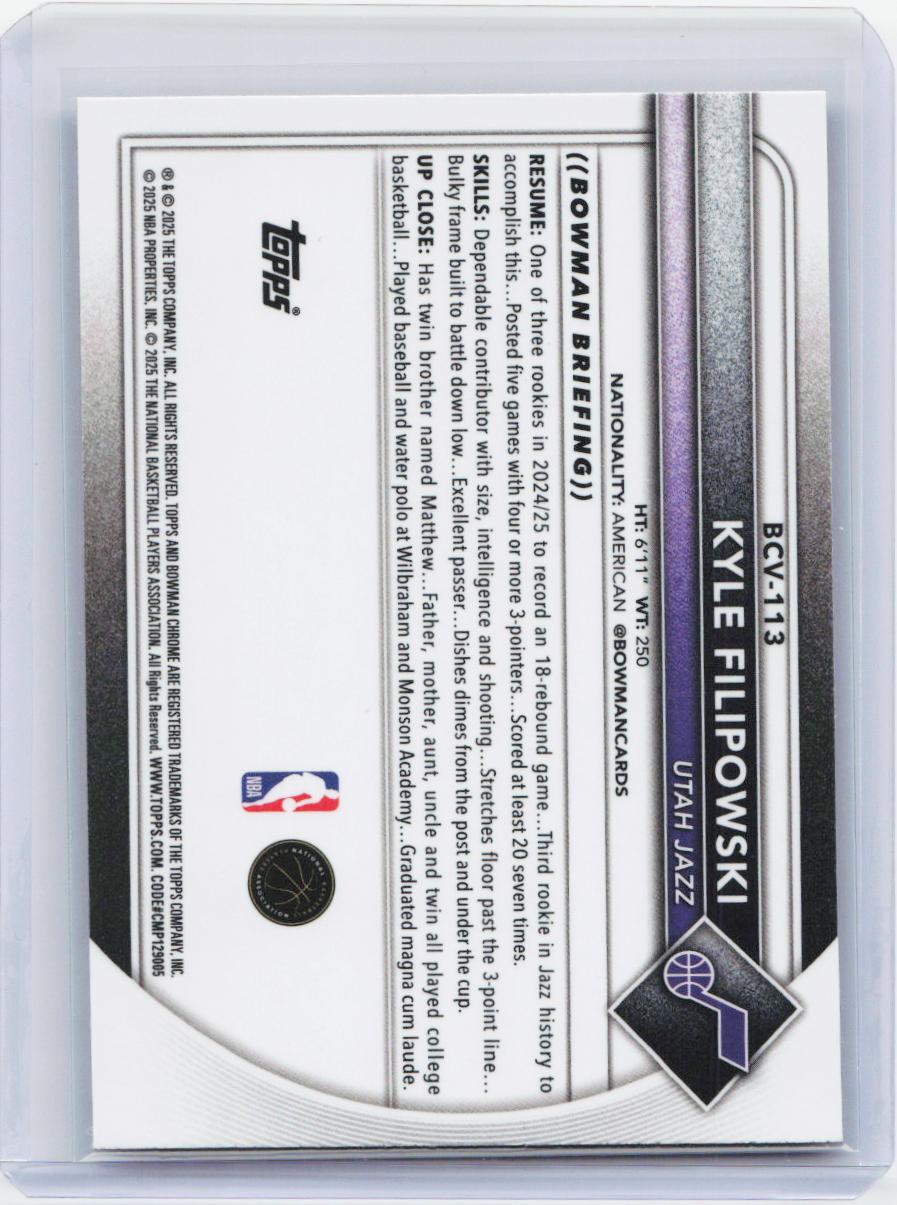 2025-26 Bowman #BCV-113 Kyle Filipowski Chrome Fuchsia Mojo Refractors #/299