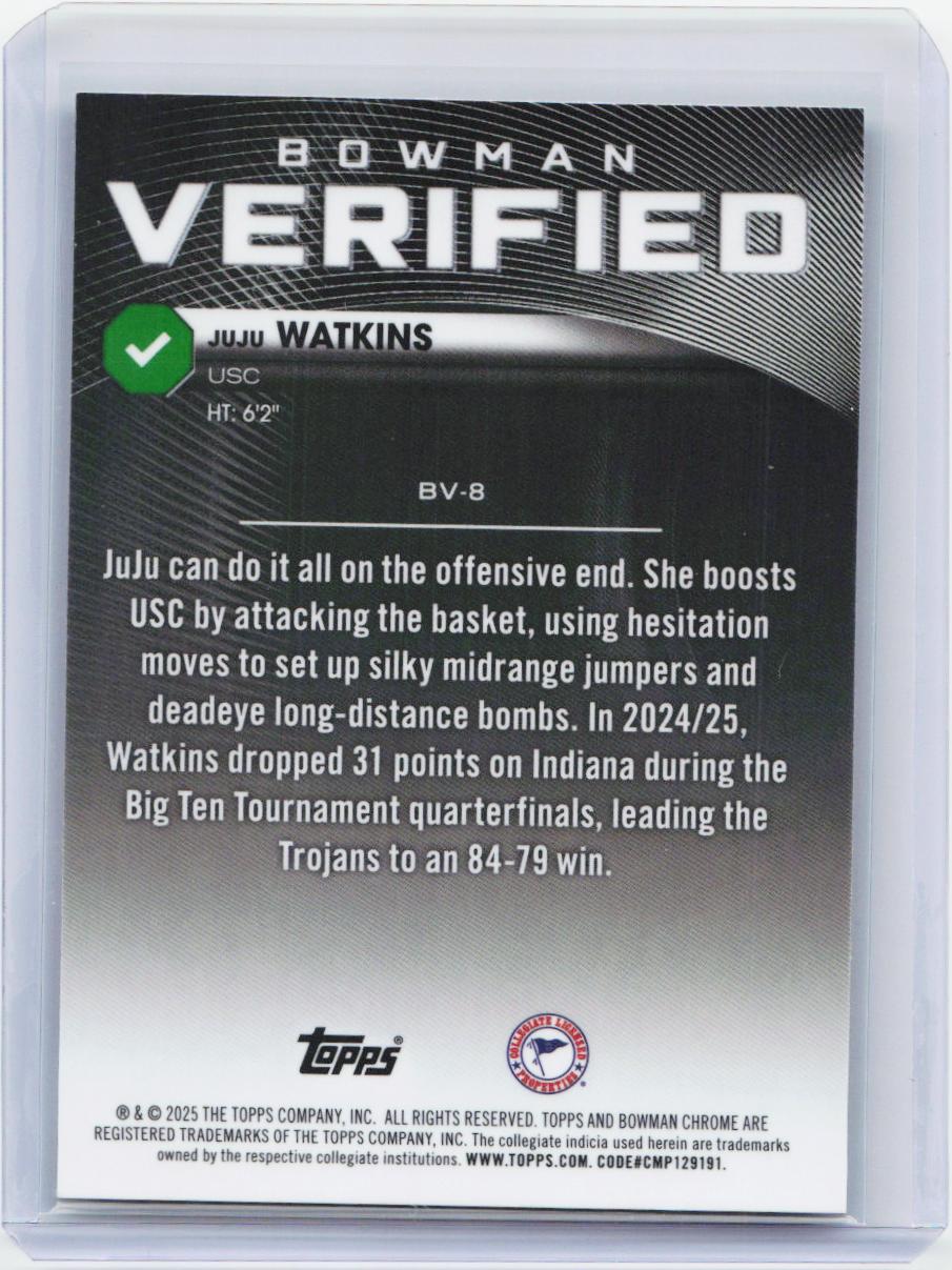 2025-26 Bowman #BV-8 Juju Watkins Bowman Verified
