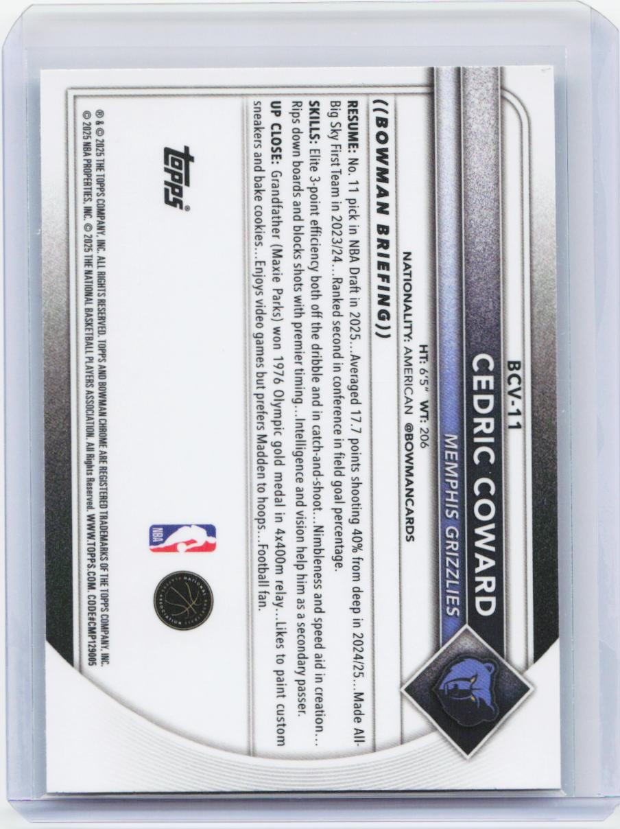 2025-26 Bowman #BCV-11 Cedric Coward Chrome Mojo Refractors