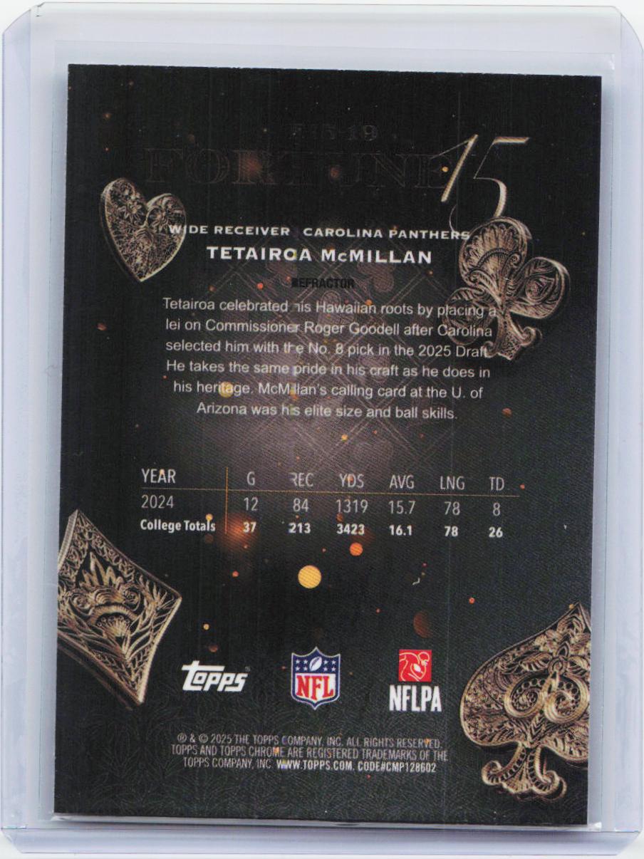 2025 Topps Chrome #F15-19 Tetairoa McMillan Fortune 15 Refractor