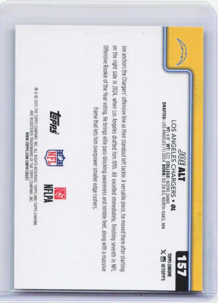 2025 Topps Chrome #157 Joe Alt Football Leather Refractor