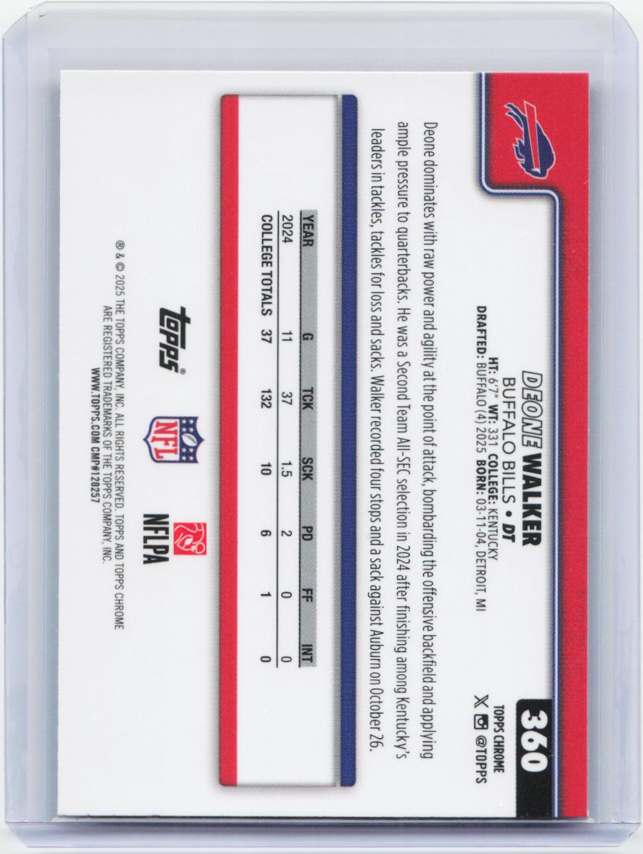 2025 Topps Chrome #360 Deone Walker Red White and Blue Refractor