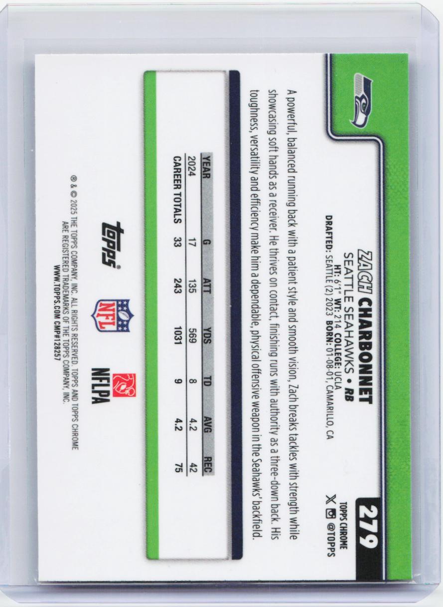 2025 Topps Chrome #279 Zach Charbonnet Pink Wave Refractor #/250