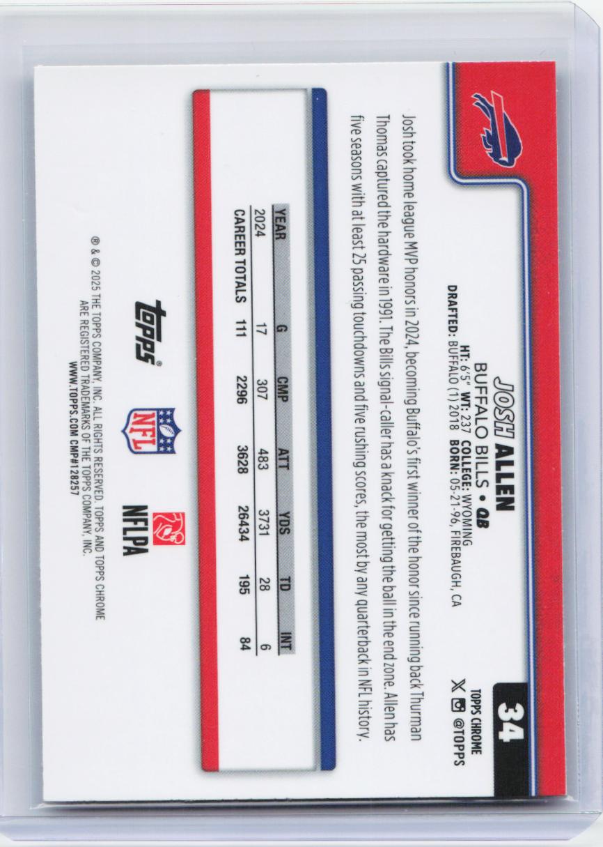 2025 Topps Chrome #34 Josh Allen Football Leather Refractor