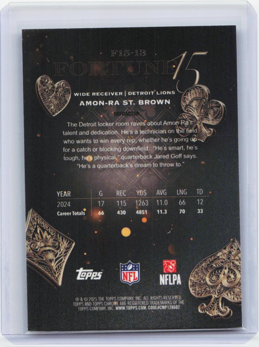 2025 Topps Chrome #F15-13 Amon-Ra St. Brown Fortune 15 Refractor