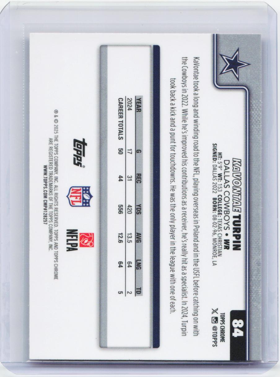 2025 Topps Chrome #84 KaVontae Turpin Hot Pink X-Fractor
