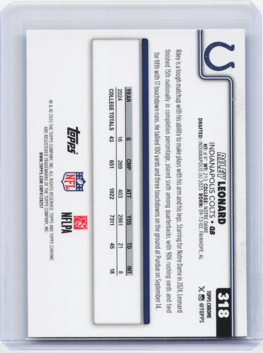 2025 Topps Chrome #318 Riley Leonard