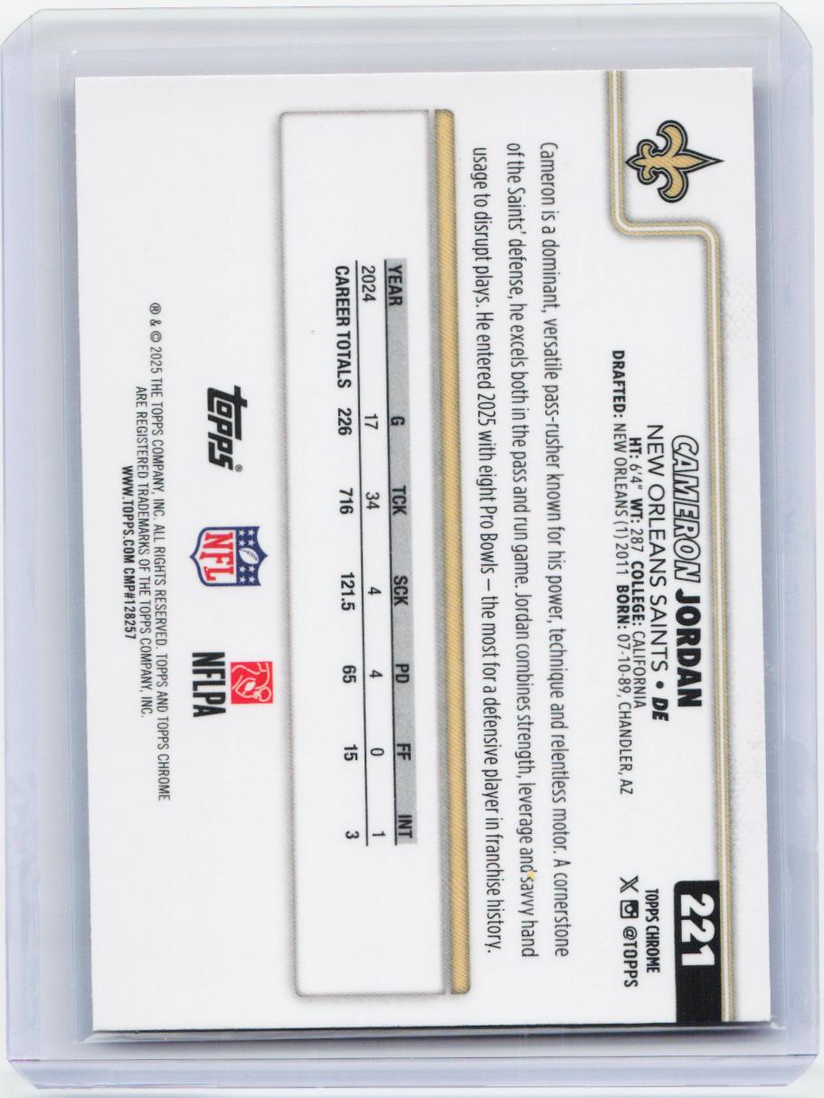 2025 Topps Chrome #221 Cameron Jordan Red White and Blue Refractor