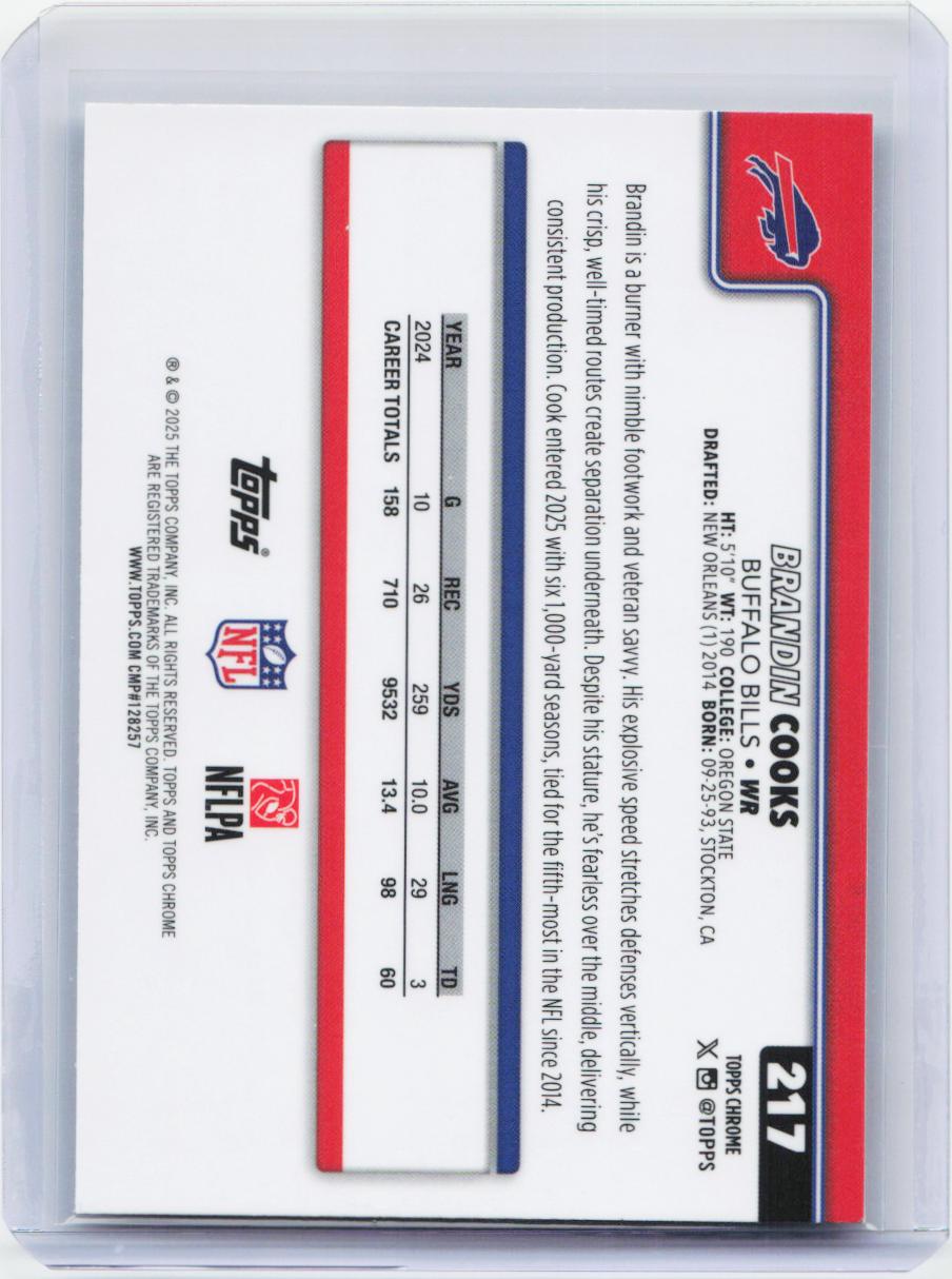 2025 Topps Chrome #217 Brandin Cooks Ray Wave Refractor