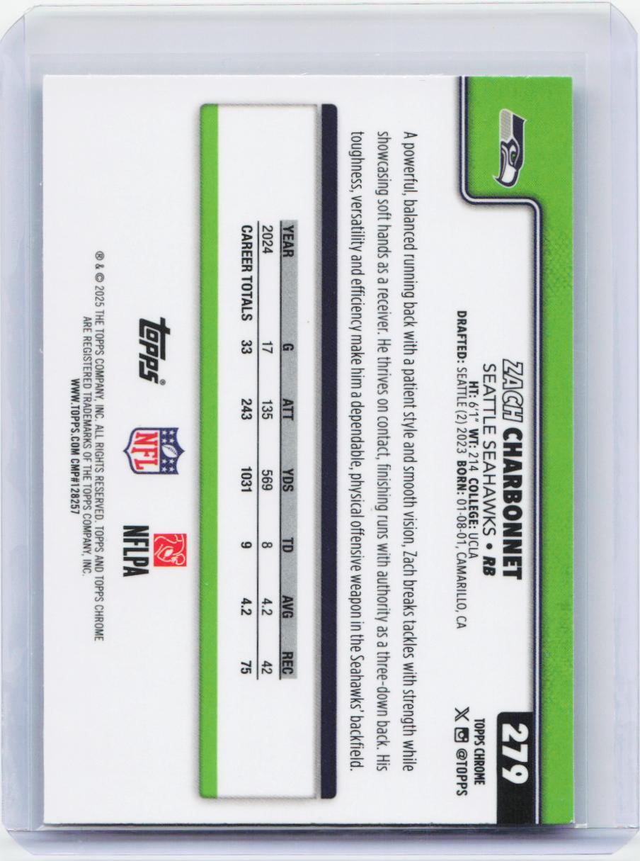 2025 Topps Chrome #279 Zach Charbonnet Ray Wave Refractor