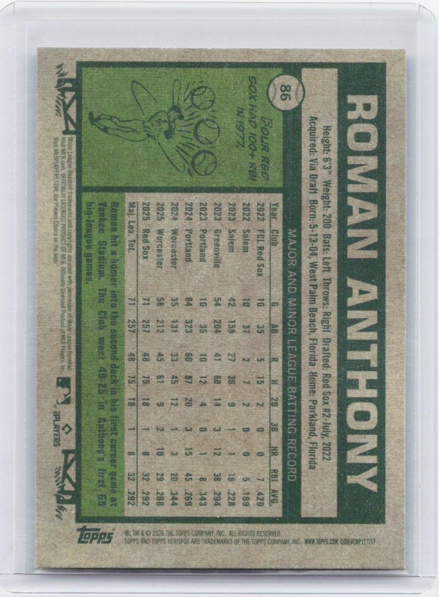 2026 Topps Heritage #86 Roman Anthony