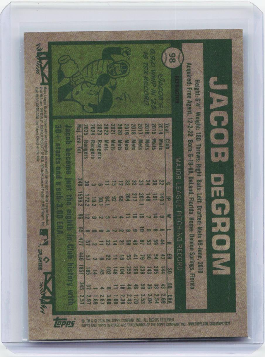 2026 Topps Heritage #98 Jacob deGrom Chrome