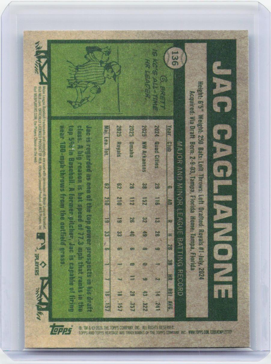 2026 Topps Heritage #136 Jac Caglianone