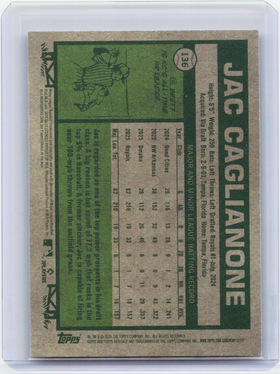 2026 Topps Heritage #136 Jac Caglianone