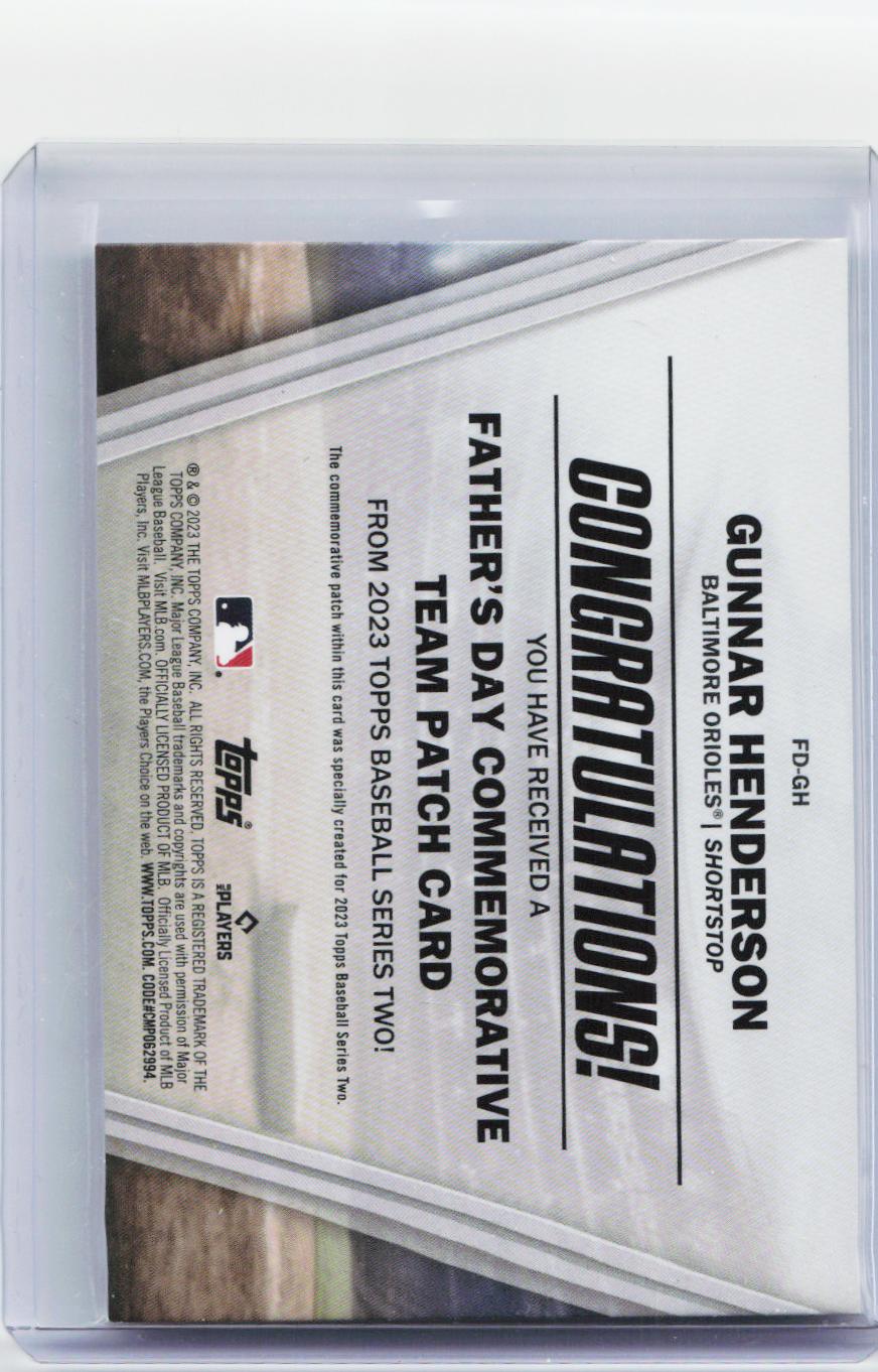 2023 Topps #FD-GH Gunnar Henderson Father's Day Commemorative Team Patches