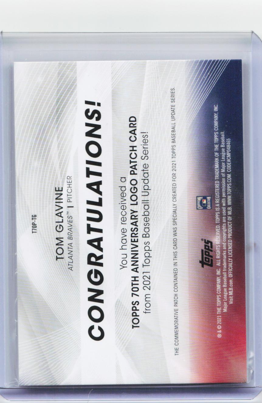 2021 Topps Update #T70P-TG Tom Glavine Topps 70th Anniversary Logo Patch
