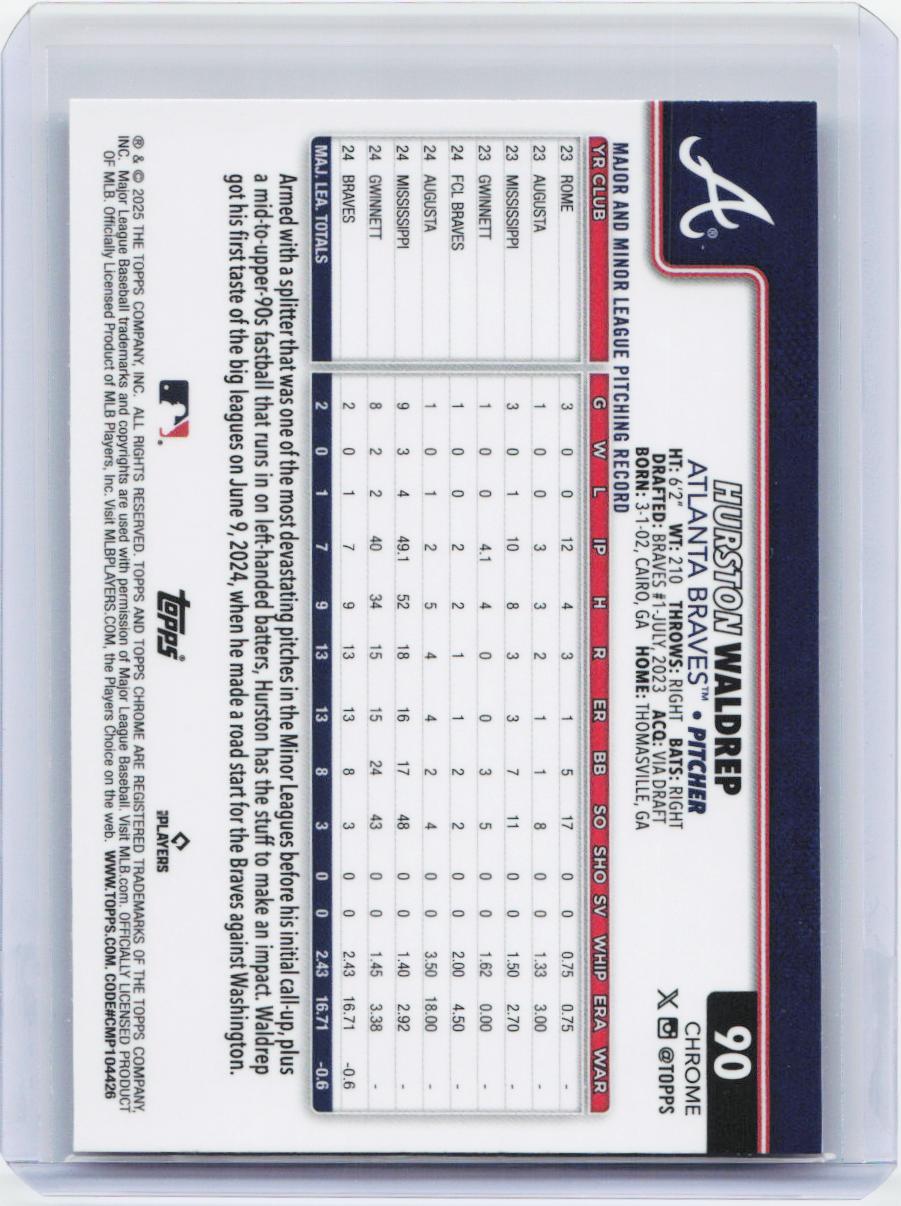 2025 Topps Chrome #90 Hurston Waldrep RayWave Refractors