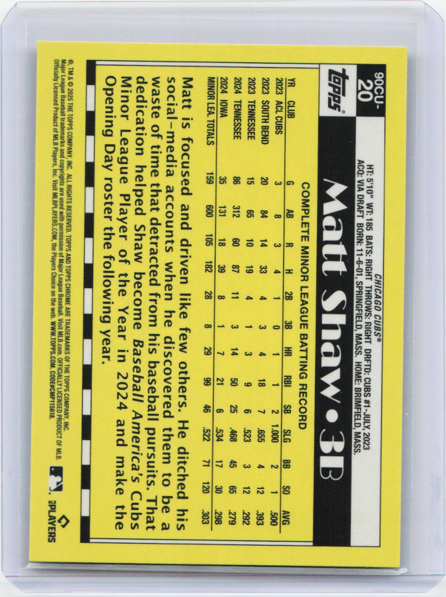 2025 Topps Chrome Update #90CU-20 Matt Shaw 1990 Topps Chrome