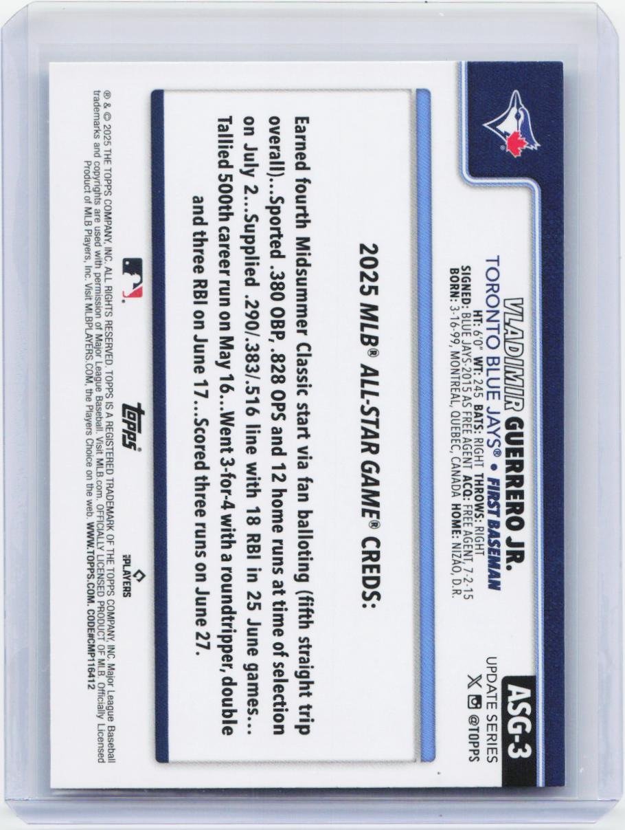 2025 Topps Update #ASG-3 Vladimir Guerrero Jr. 2025 All-Star Game