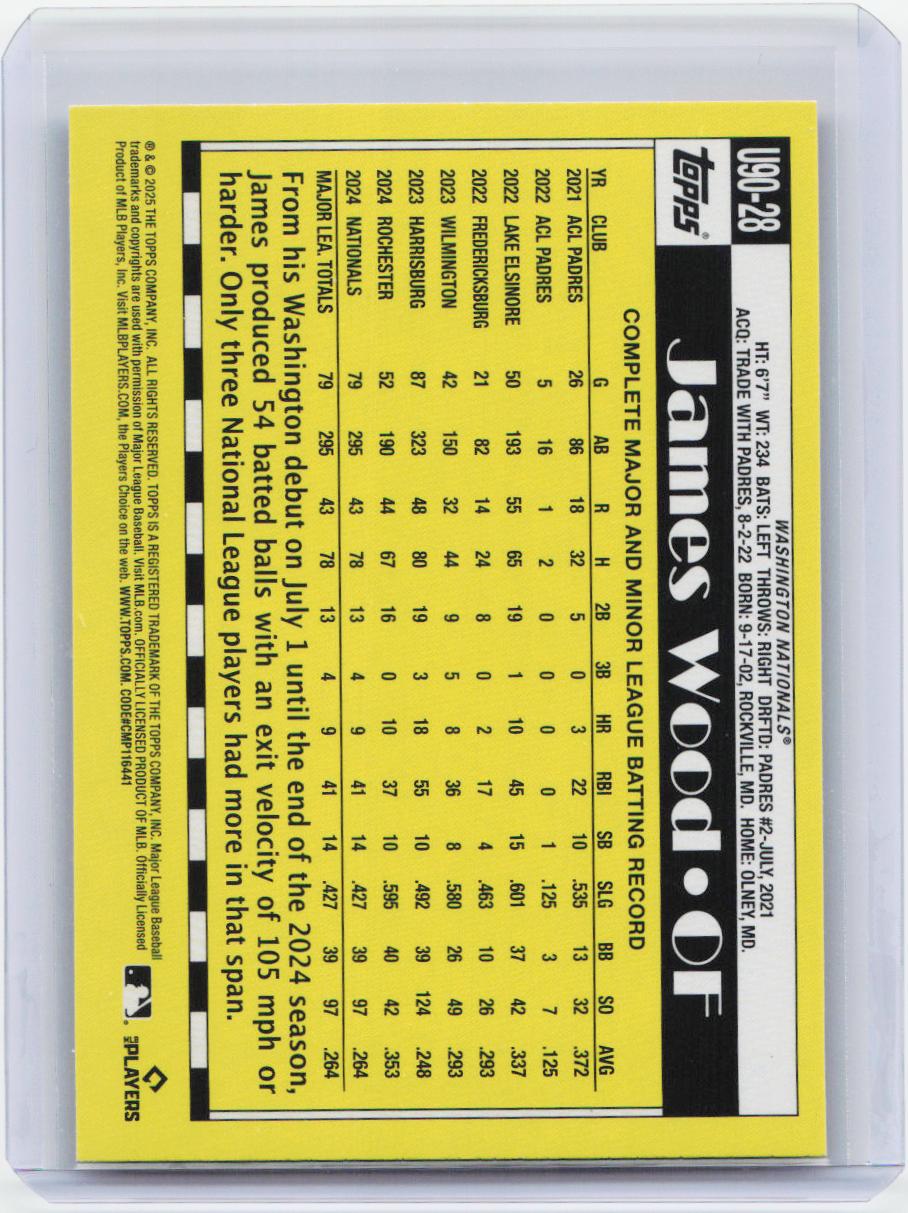 2025 Topps Update #U90-28 James Wood 1990 Topps Baseball 35th Anniversary