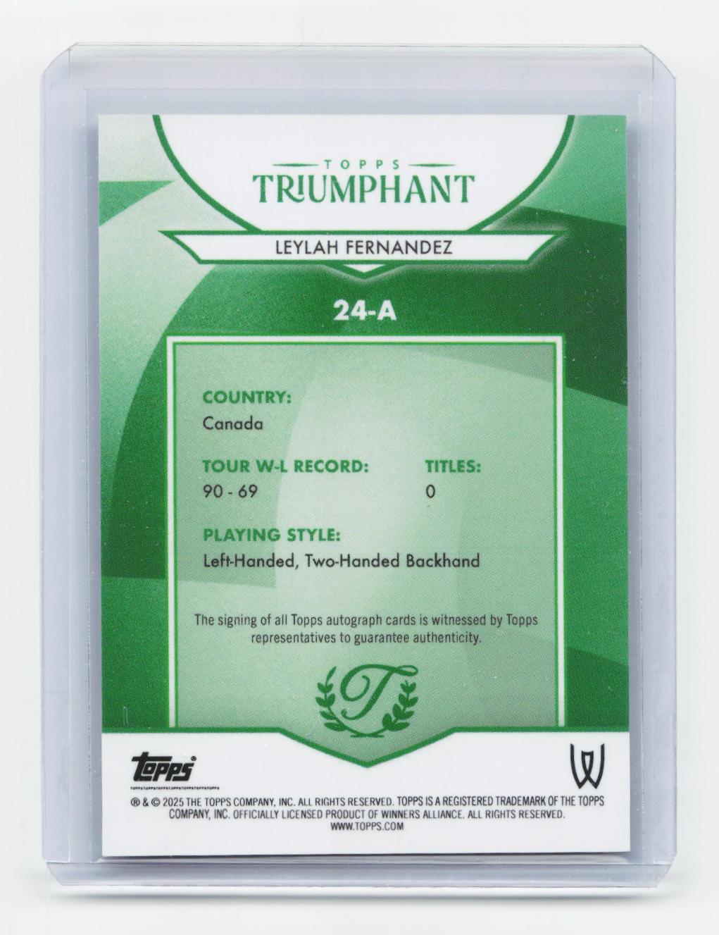 2025 Topps Triumphant #24-A Leylah Fernandez Autographs Black Net Foil #/10