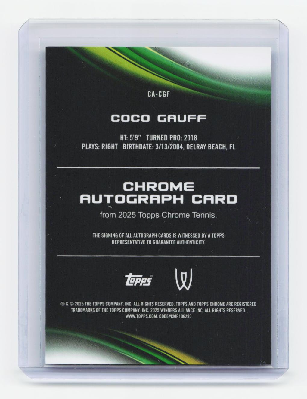 2025 Topps Chrome #CA-CGF Coco Gauff Chrome Autographs Orange Refractor #/25