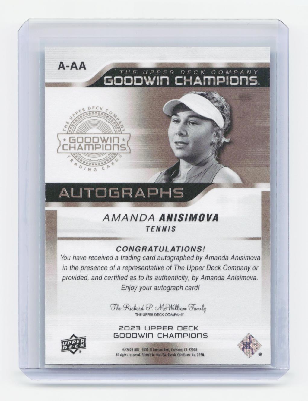 2023 Upper Deck Goodwin Champions #A-AA Amanda Anisimova Autographs