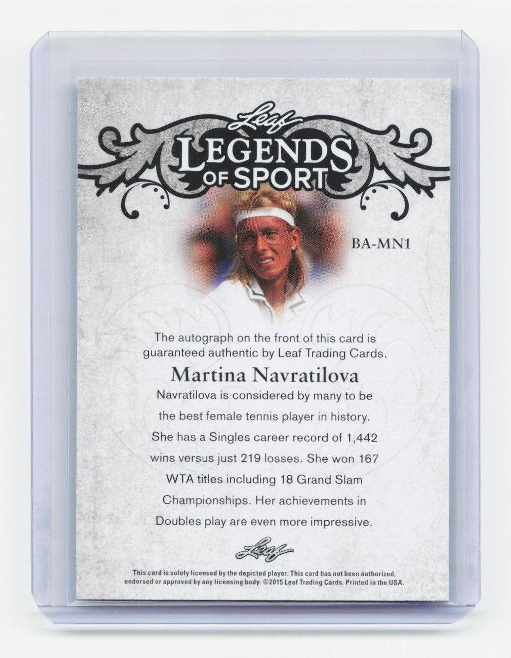 2015 Leaf Ultimate #BA-MN1 Martina Navratilova Silver Etched Foil #/25