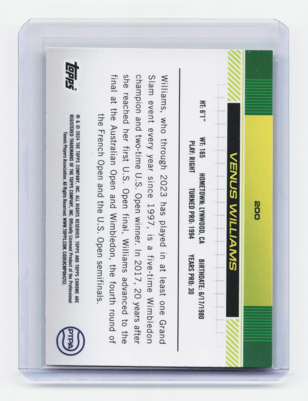 2024 Topps Chrome Sapphire Edition #200 Venus Williams Gold #/50