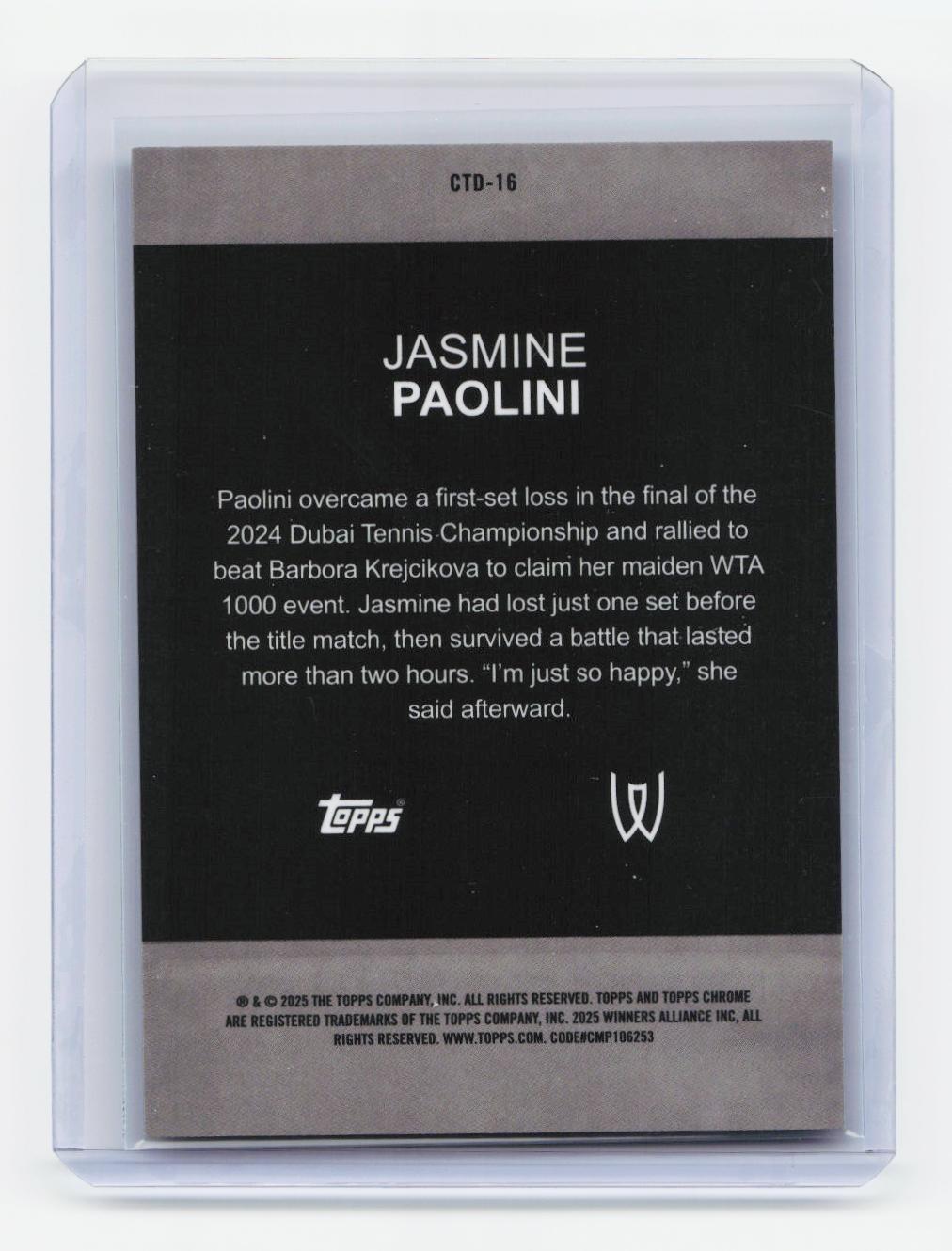 2025 Topps Chrome #CTD-16 Jasmine Paolini Captured Orange Refractor #/25